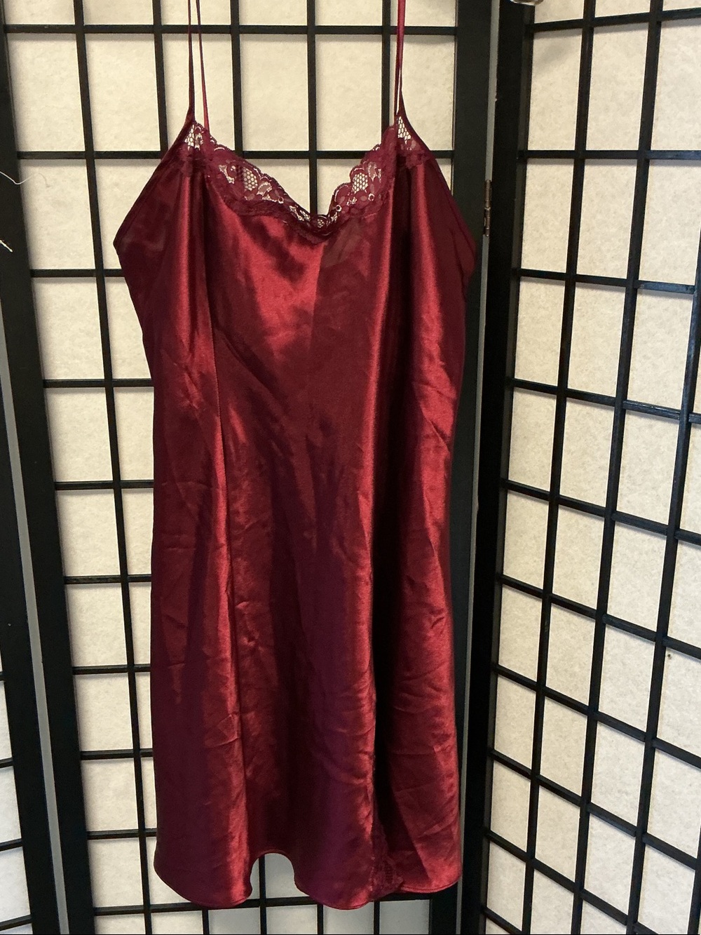 Women’s Satin Lace-Trim Slip Dress - Burgundy